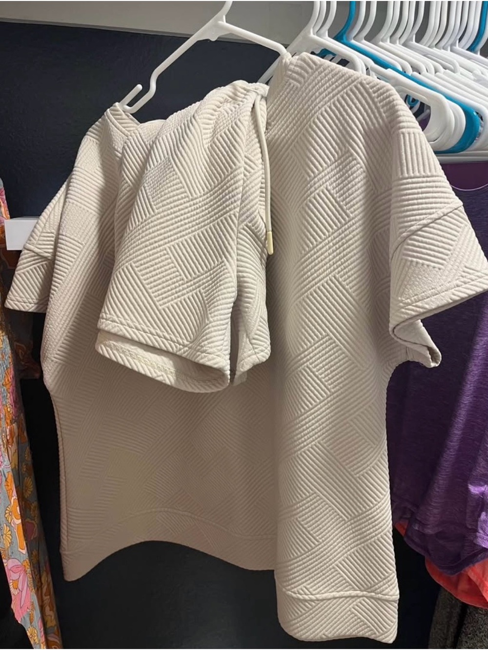 Ivory Quilted Short Sleeve Pullover Top and Shorts Set